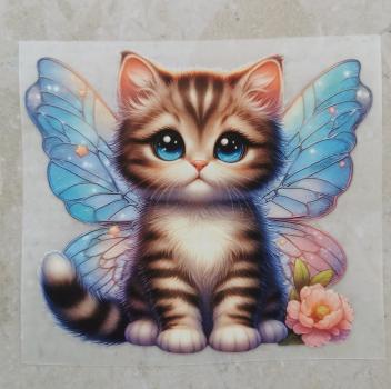 Bügelbild Feenkatze mit Blume