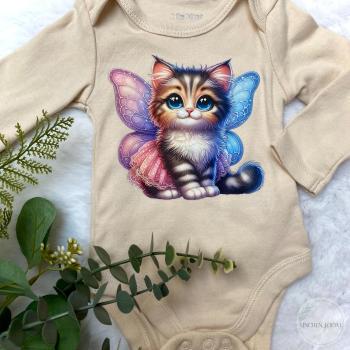 Bügelbild Feenkatze pink-blaue Flügel
