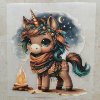 Bügelbild süßes Boho-Einhorn Nachthimmel