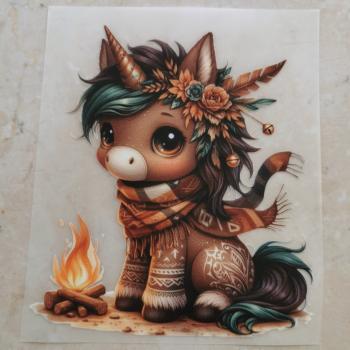 Bügelbild süßes Boho-Einhorn sitzend Muster