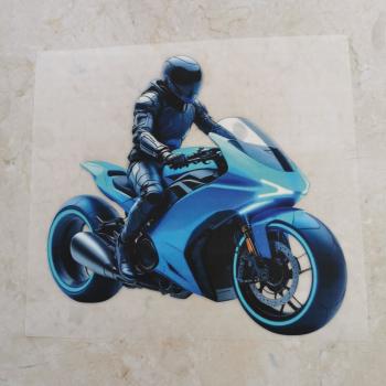 Bügelbild futuristischer Biker blau