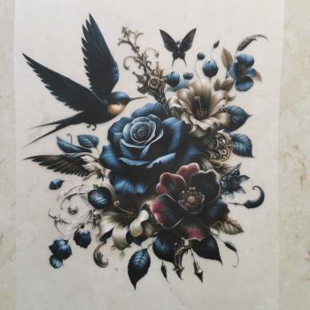 Bügelbild Dark Flower blau
