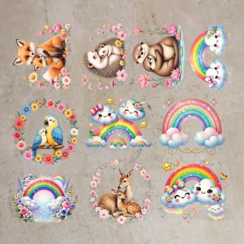 Bügelbild-Bundle Regenbögen und kuschelnde Tiere