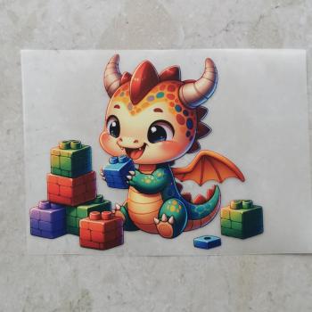 Bügelbild süßer Drache Bausteine braun