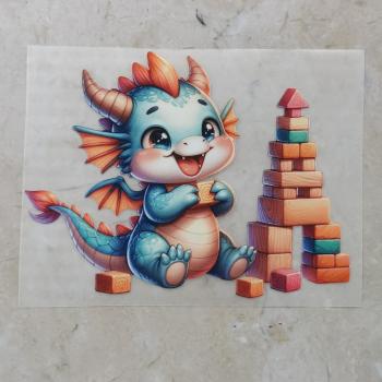 Bügelbild süßer Drache Bausteine blau