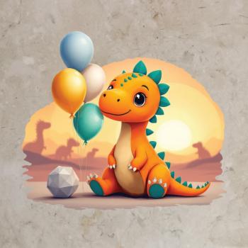 Bügelbild Dino Luftballons orange
