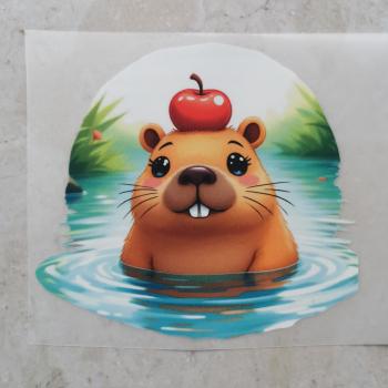 Bügelbild Capybara mit Apfel