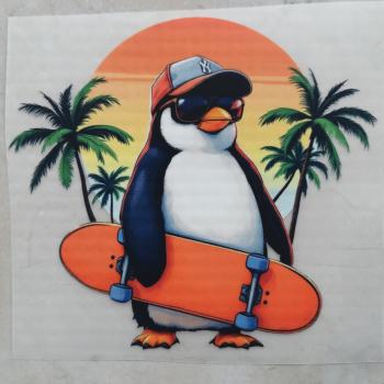 Bügelbild Sunset-Pinguin orange