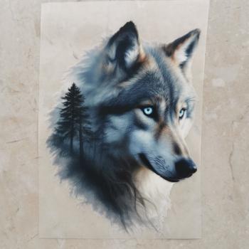 Bügelbild Wolfkopf grau
