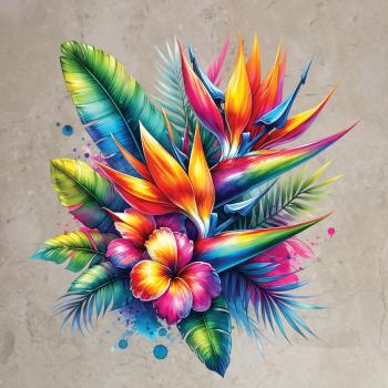 Bügelbild tropische Blumen