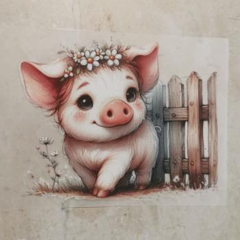 Bügelbild Schwein am Zaun