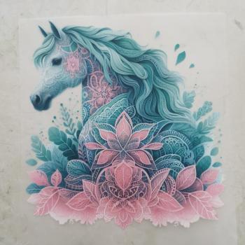 Bügelbild Pferdekopf Lace rosa-mint Blume