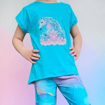 Preview: Bügelbild Pferdekopf Lace rosa-mint Blume