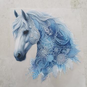 Bügelbild Pferdekopf Lace blau