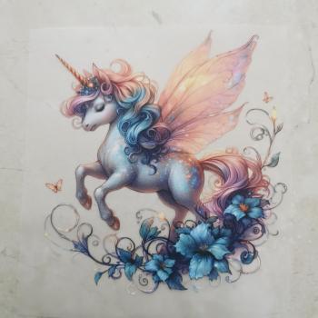 Bügelbild geflügeltes Einhorn Blumenranke