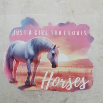 Bügelbild Just a Girl Horses rosa