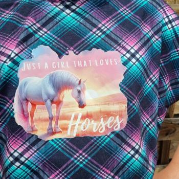 Preview: Bügelbild Just a Girl Horses rosa