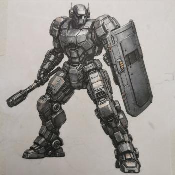 Bügelbild Mech-Warrior Schutzschild