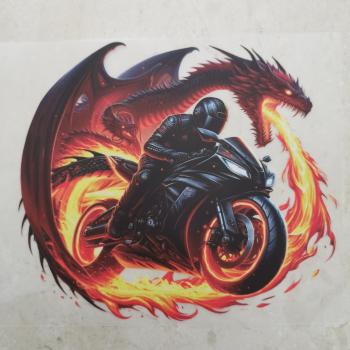 Bügelbild Dragon mit Biker