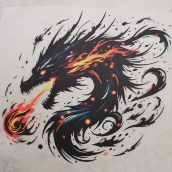Bügelbild Feuerdrache schwarz