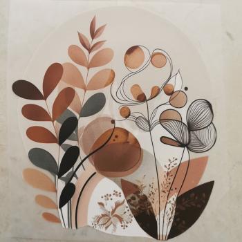 Bügelbild Retro-Blumen oval