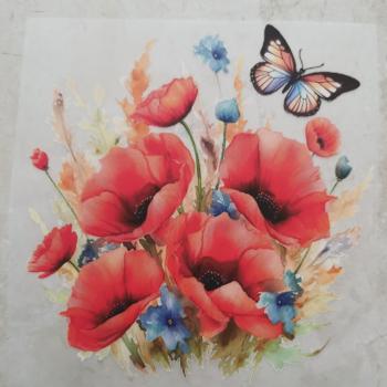 Bügelbild Mohnblumen wild brauner Schmetterling