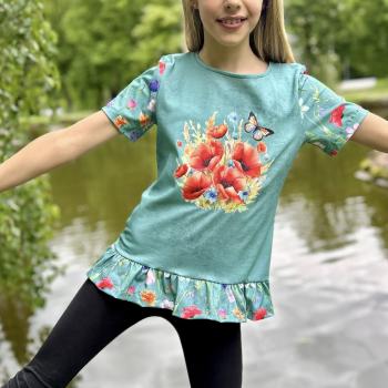 Preview: Bügelbild Mohnblumen wild brauner Schmetterling