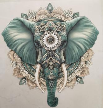 Bügelbild Mandala-Elefant grün