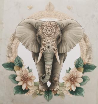 Bügelbild Mandala-Elefant hell