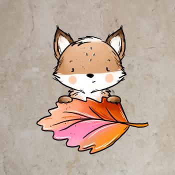 Bügelbild Herbstfuchs Blatt rosa