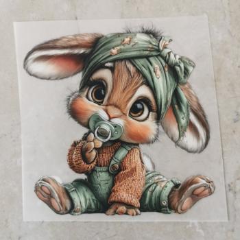 Bügelbild Schnullerhase orange-grün