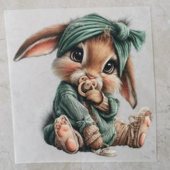 Bügelbild Schnullerhase grün