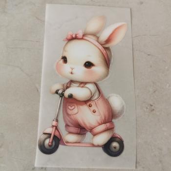 Bügelbild Schleifenhase Roller