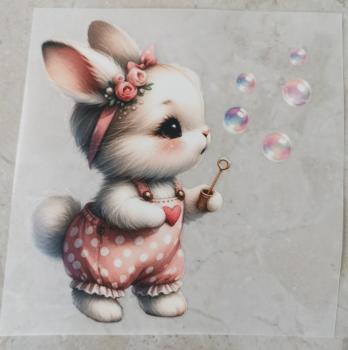 Bügelbild Schleifenhase Seifenblasen