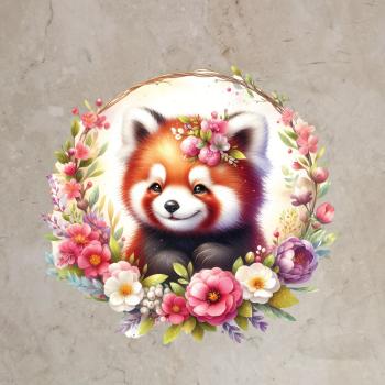 Bügelbild Frühlingskranz roter Panda