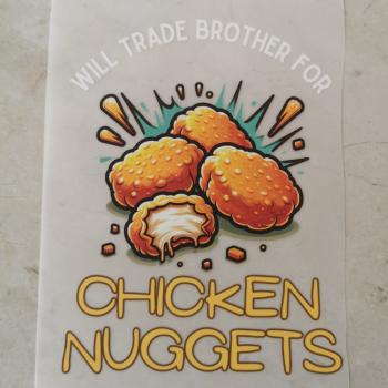 Bügelbild Tausche Bruder gegen Chicken-Nuggets