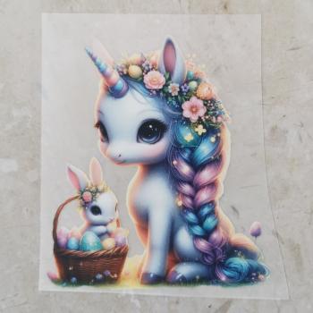 Bügelbild Haseneinhorn Hasenkorb