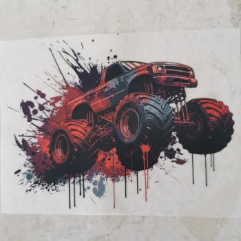 Bügelbild roter Monstertruck Splash