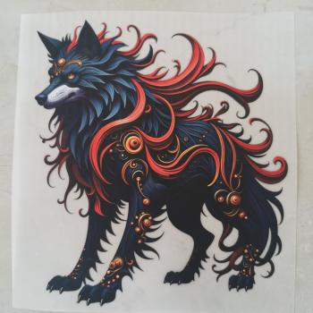 Bügelbild schwarz-roter Wolf