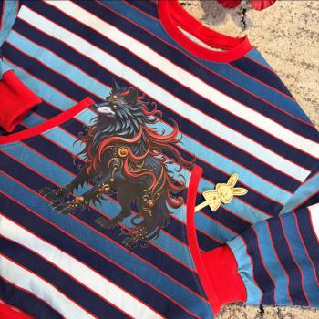 Preview: Bügelbild schwarz-roter Wolf