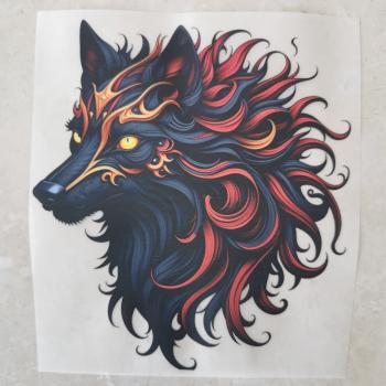 Bügelbild schwarz-roter Wolfskopf