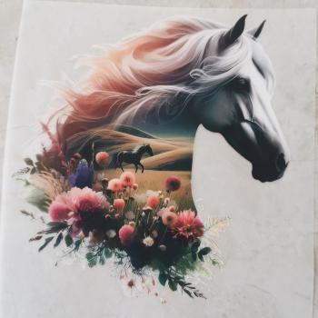 Bügelbild floraler Pferdekopf Landschaft Pferd