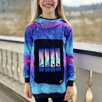 Preview: Bügelbild Pferdesilhouetten Polarlichter hell