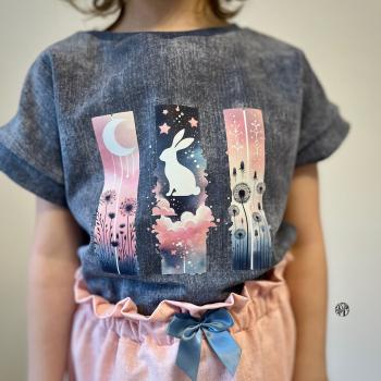 Preview: Bügelbild Hase rosa-grau