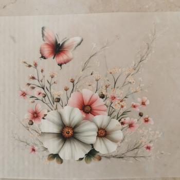 Bügelbild rosa Blumen Schmetterling