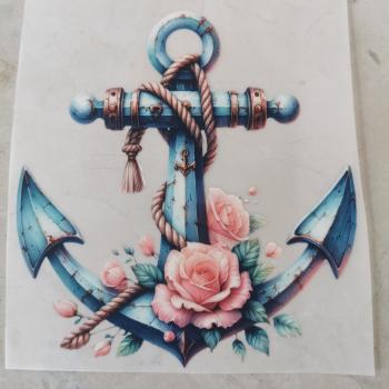 Bügelbild floraler Anker blau