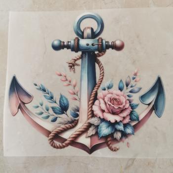 Bügelbild floraler Anker rosa-blau