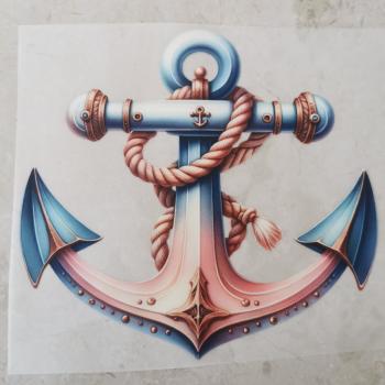 Bügelbild Anker rosa-blau