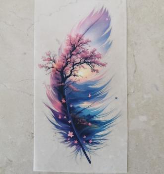 Bügelbild Feder Kirschblüte Sonne