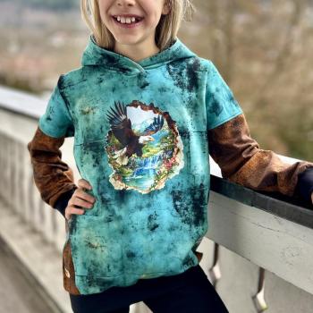 Preview: Bügelbild fliegender Adler Blumen